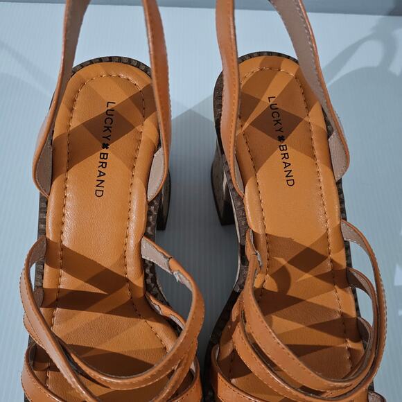 Lucky Brand Taiza Platform Sandal Womens 10 Orange Leather Cork Block Heel NEW - Picture 7 of 12